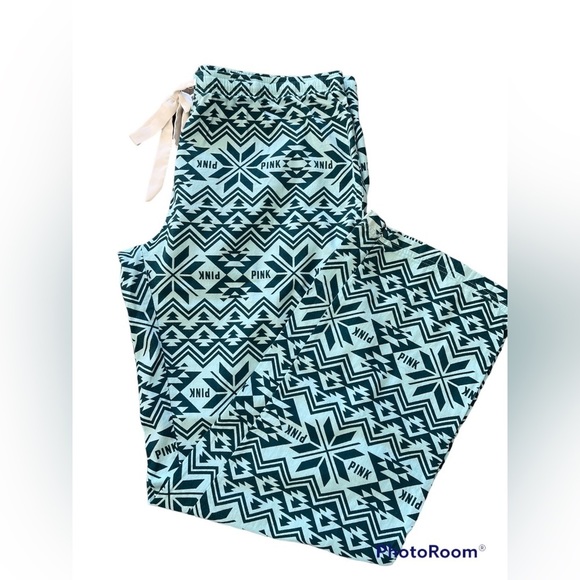 PINK Victoria’s Secret pajama casual pants green Aztec lounge thin size large - Picture 9 of 13